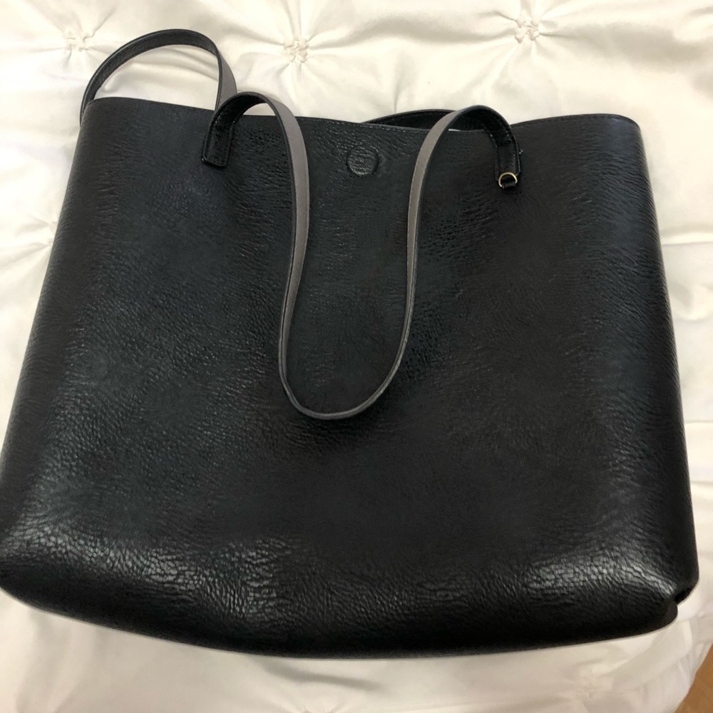 Black leather tote bag